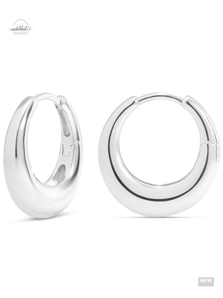 14k Gold Plated Small Chunky Hoop Earrings Lightweight Silver Hoops